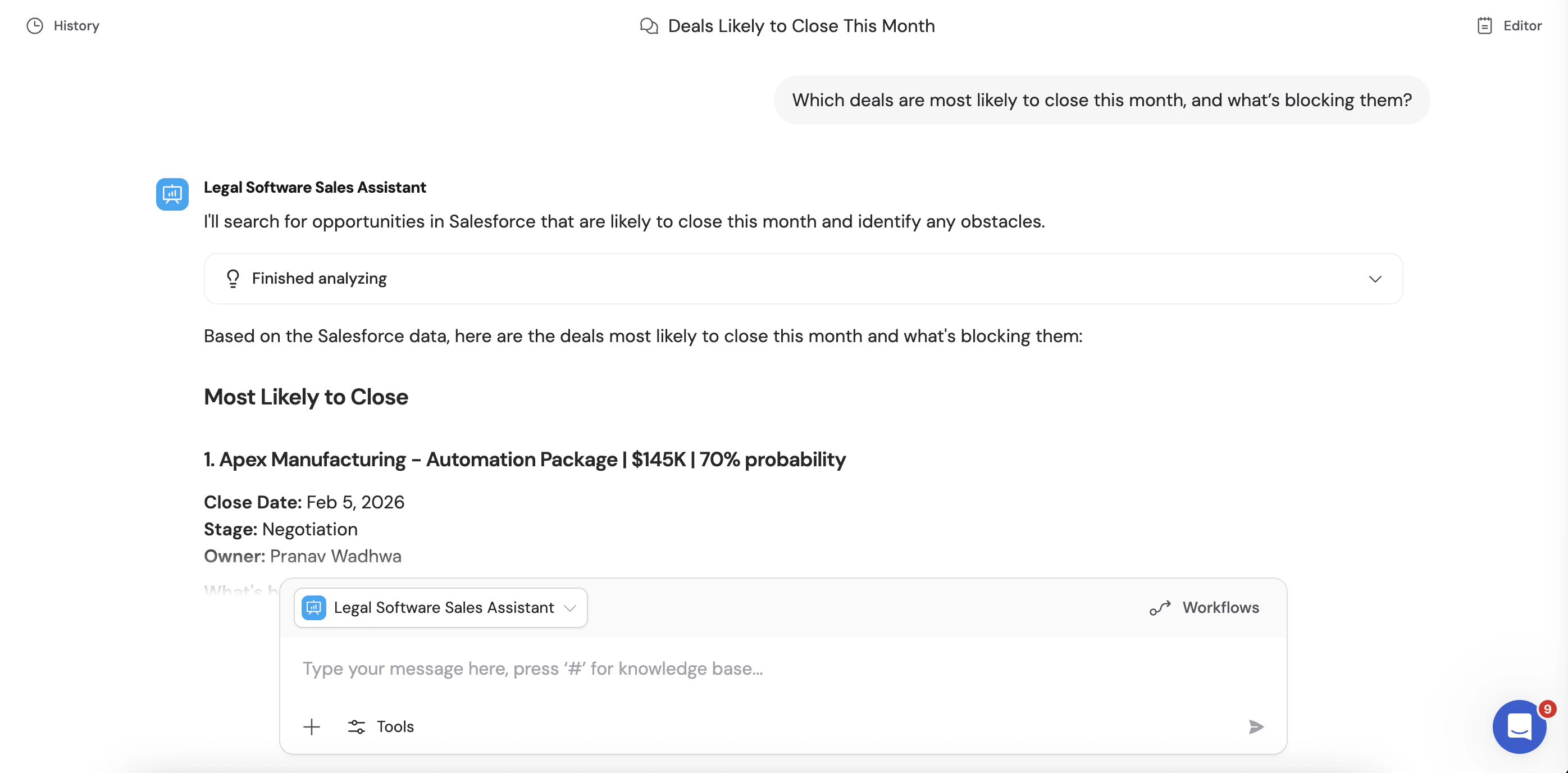 Cassidy Agent conversation showing context-aware responses