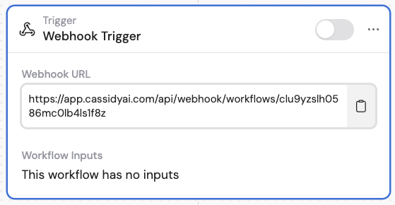 Workflow builder with webhook trigger selected