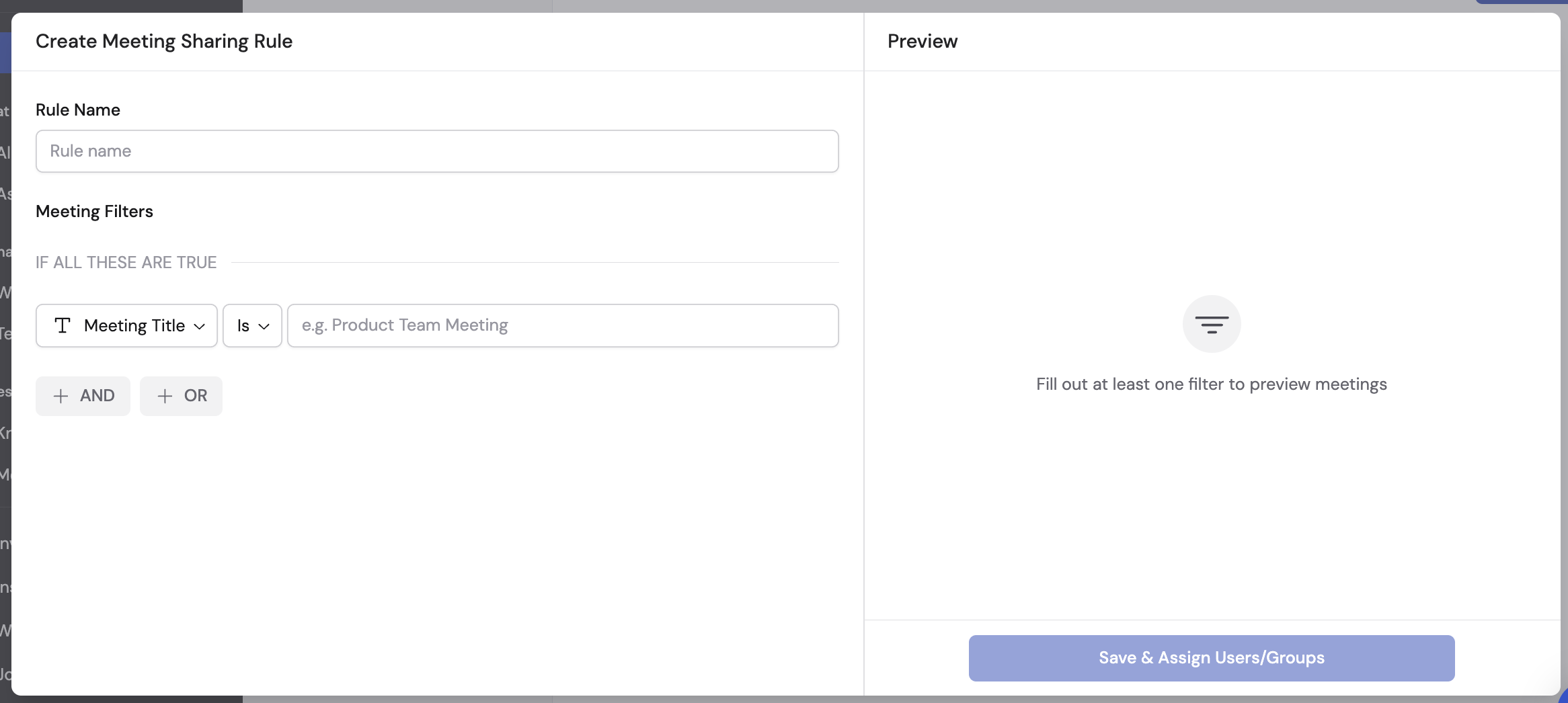 Sharing rules page with the Add Rule button