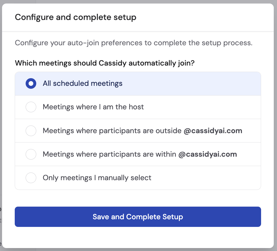 Auto-join configuration showing meeting join preference options