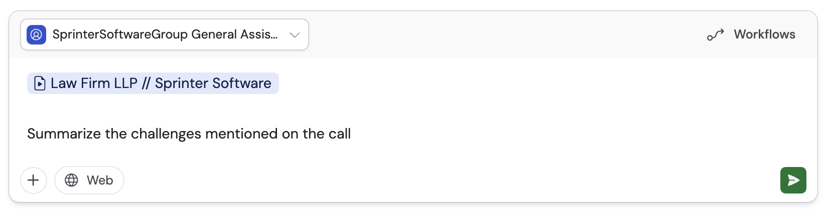Chat window showing a prompt about meeting content