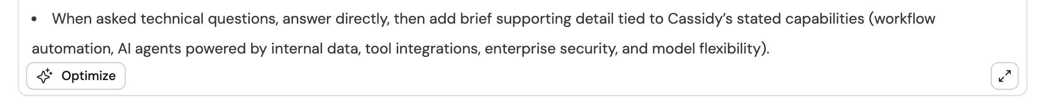 Optimize button at the bottom of the instructions field