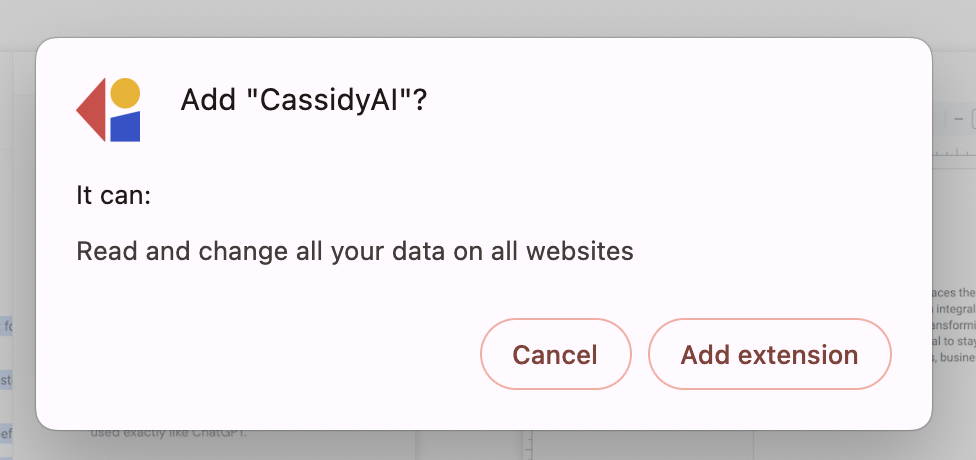 Chrome permission dialog asking to add the Cassidy extension
