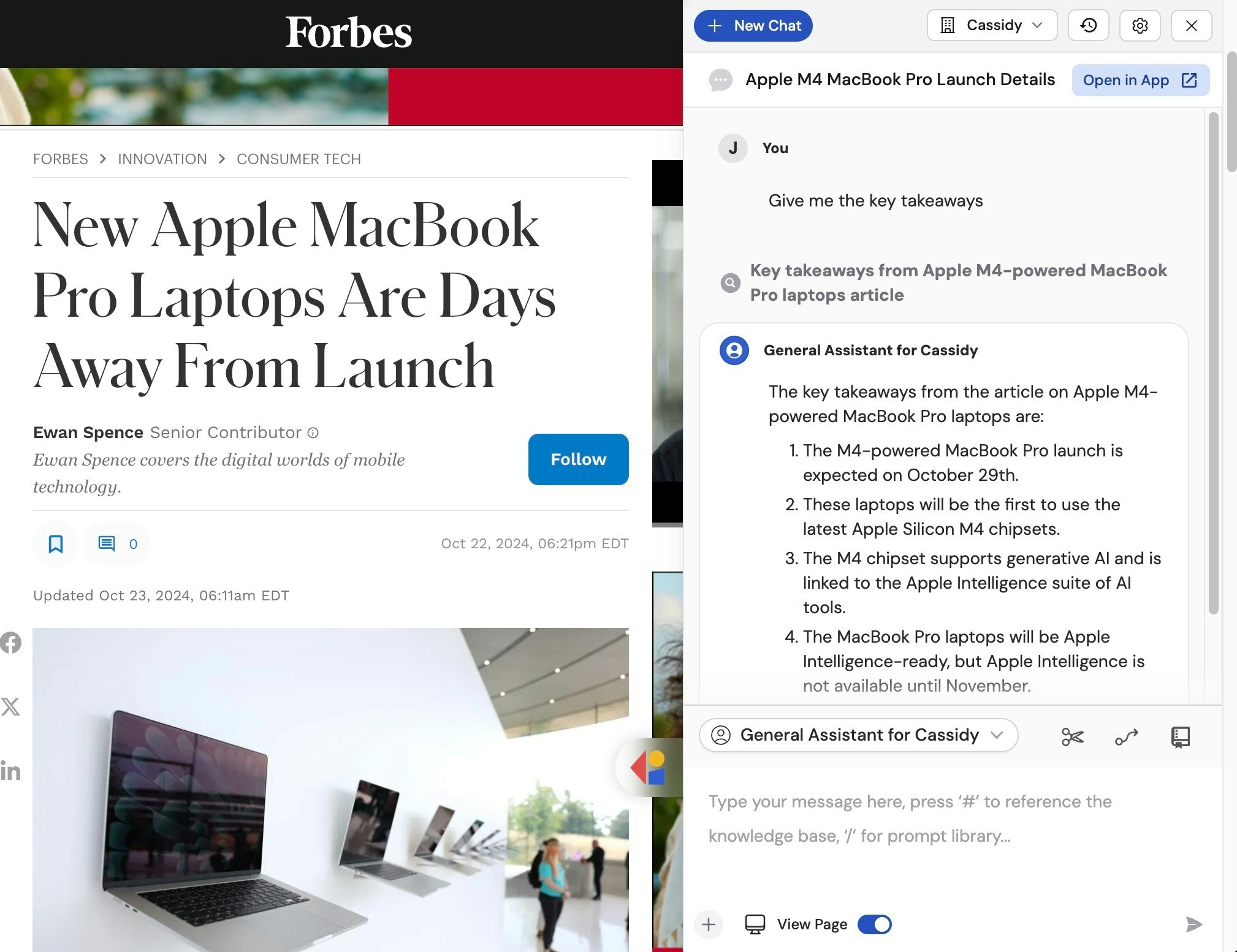 Cassidy Agent summarizing a webpage article with key takeaways
