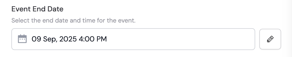 Selecting the event end date with the date picker