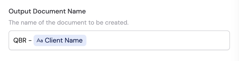 Output presentation name field with variable support