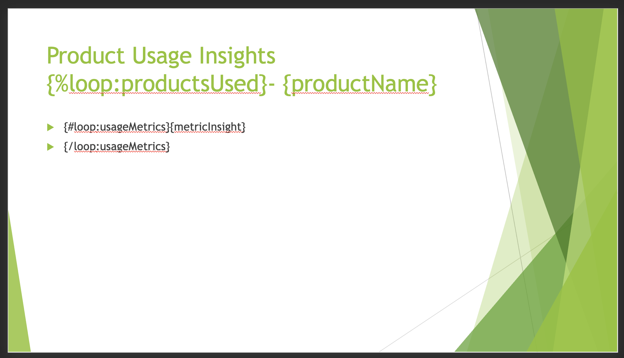 Slide loop that repeats for each product in the array