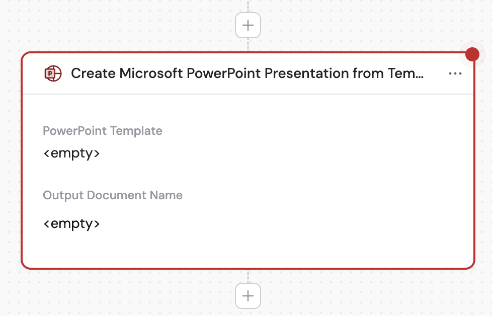 Action library with Create Microsoft PowerPoint Presentation from Template selected