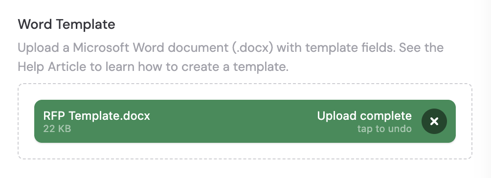 Uploading a Word template file