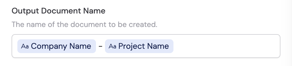 Output document name field with variable support