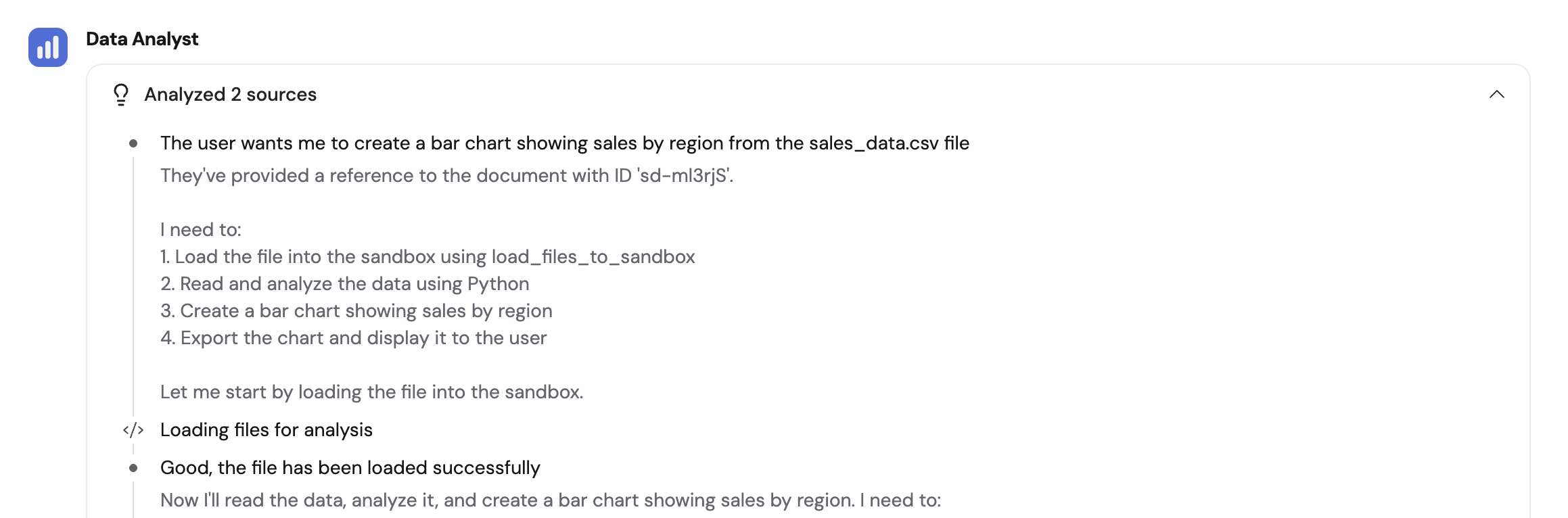 Analyzed sources dropdown showing processing steps