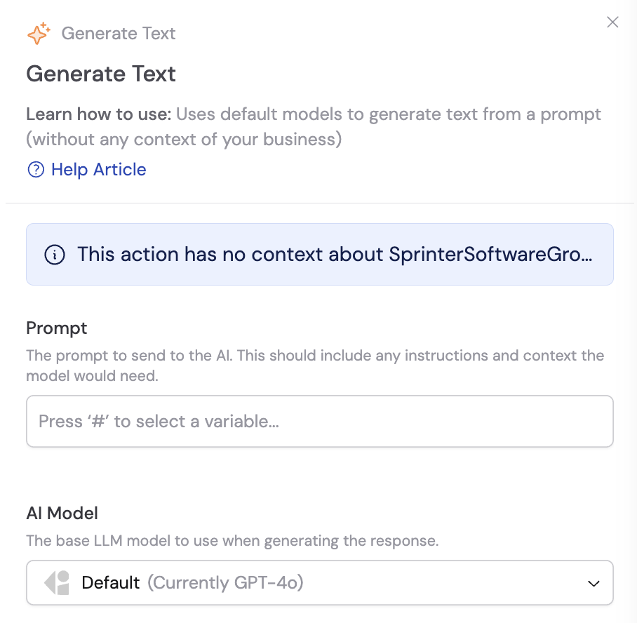 Model selector in a Workflow Generate Text action