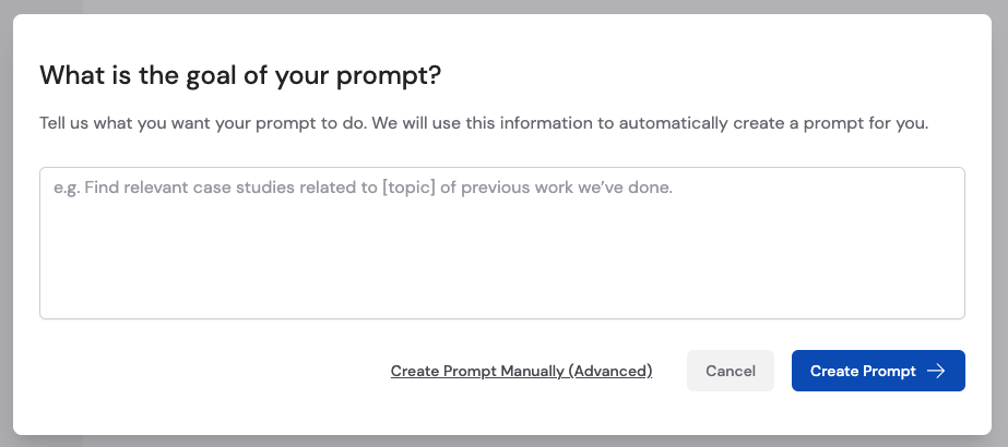 Prompt description field where Cassidy auto-generates a prompt