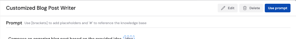 Saved prompt with Use prompt and Edit buttons