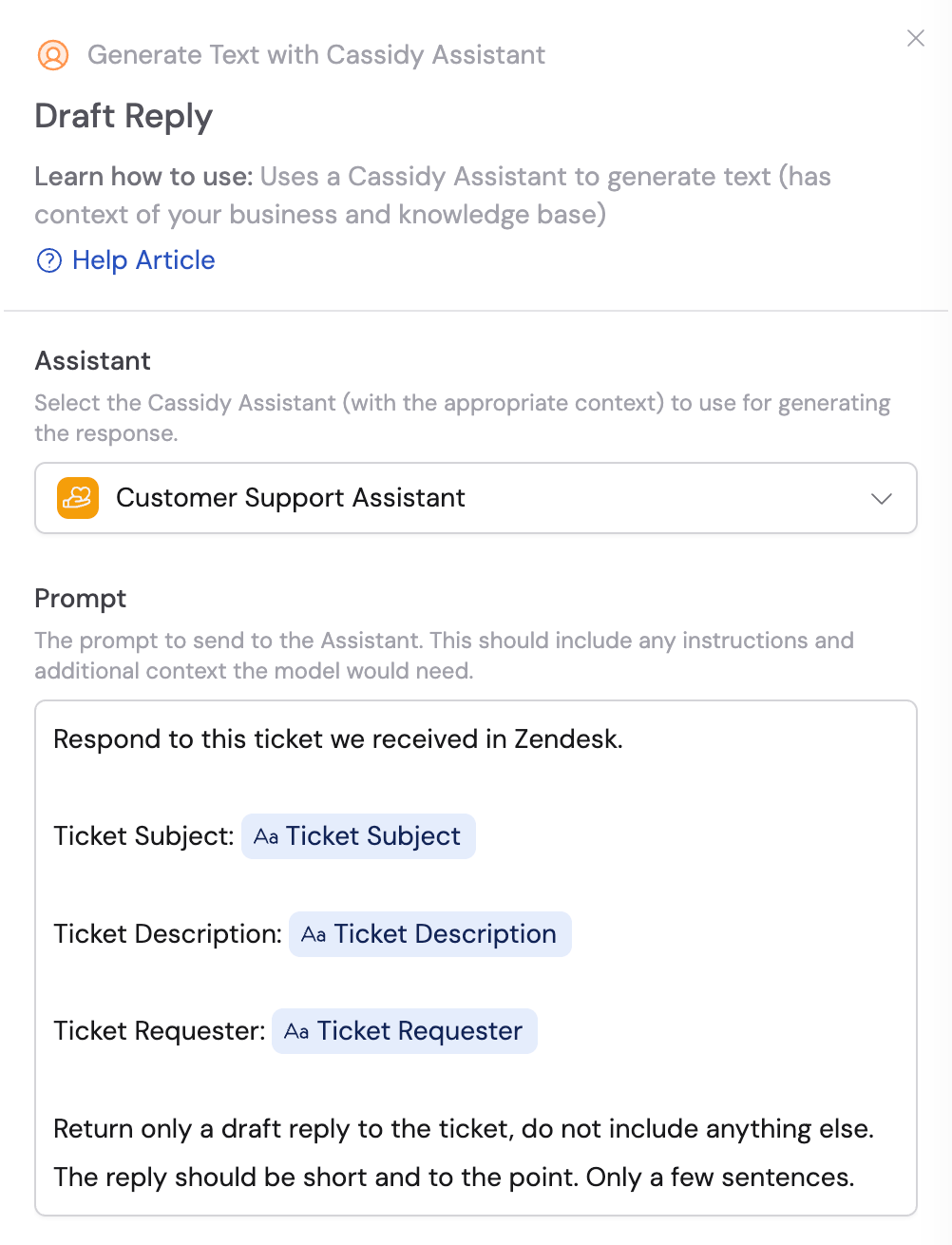Workflow Generate Text action with a prompt referencing variables