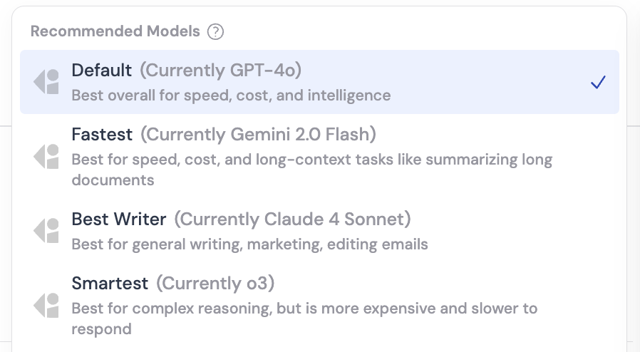 Recommended Models section showing top model picks