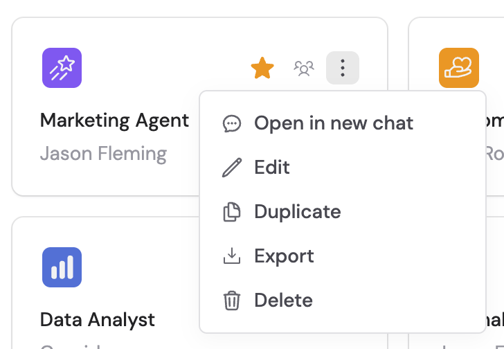 Agents page with list of available Agents