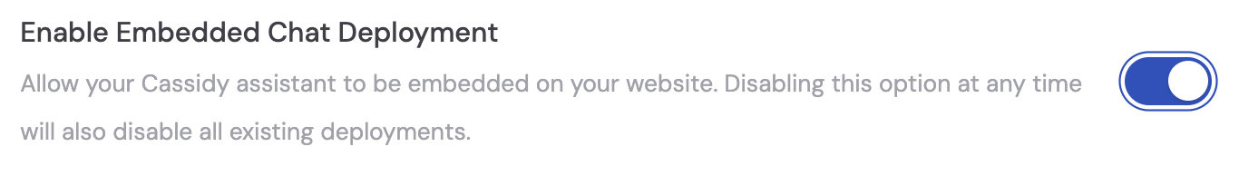 Embedded Chat Deployment toggle switched on