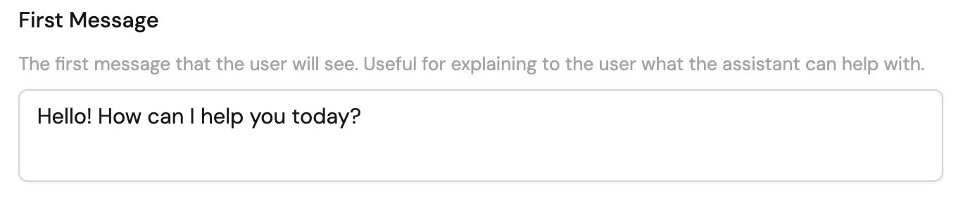 First Message field for setting the chat greeting