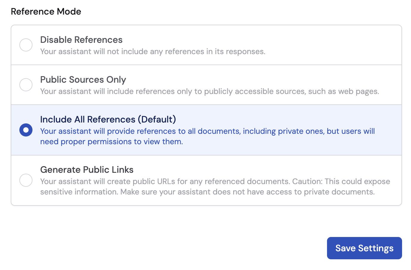 Reference Mode dropdown showing the four available options