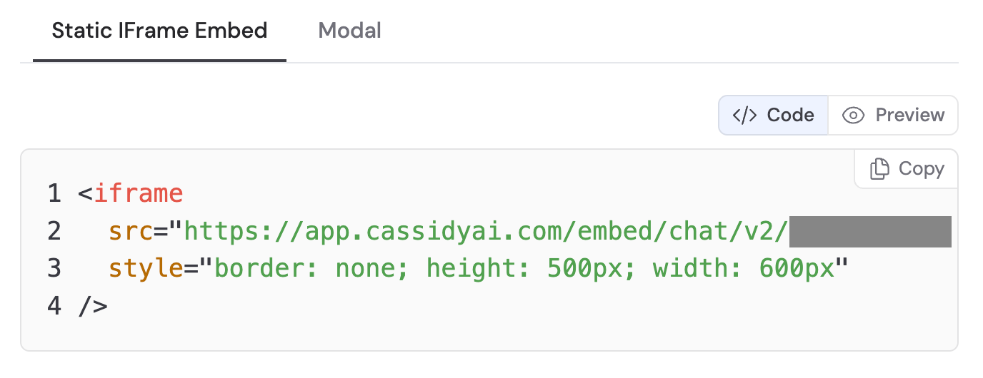 Static IFrame embed code snippet