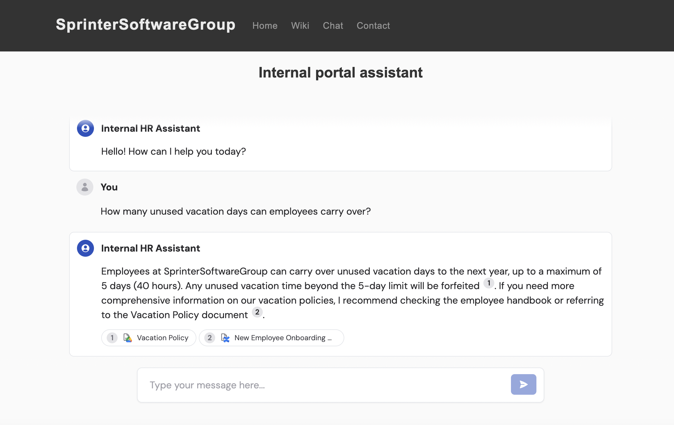 Preview of the static iframe embedded chat on a sample website