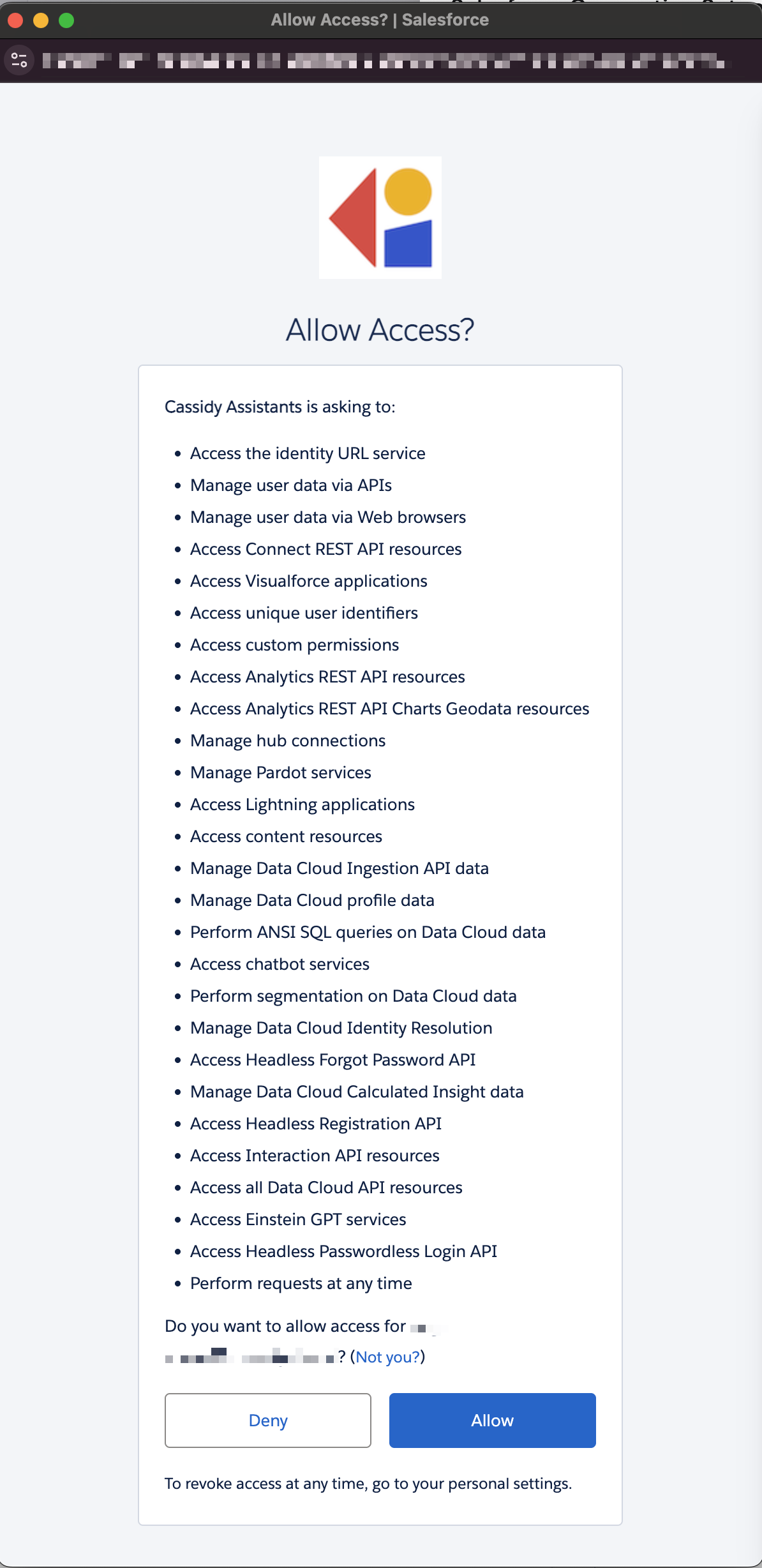 Salesforce access request confirmation dialog