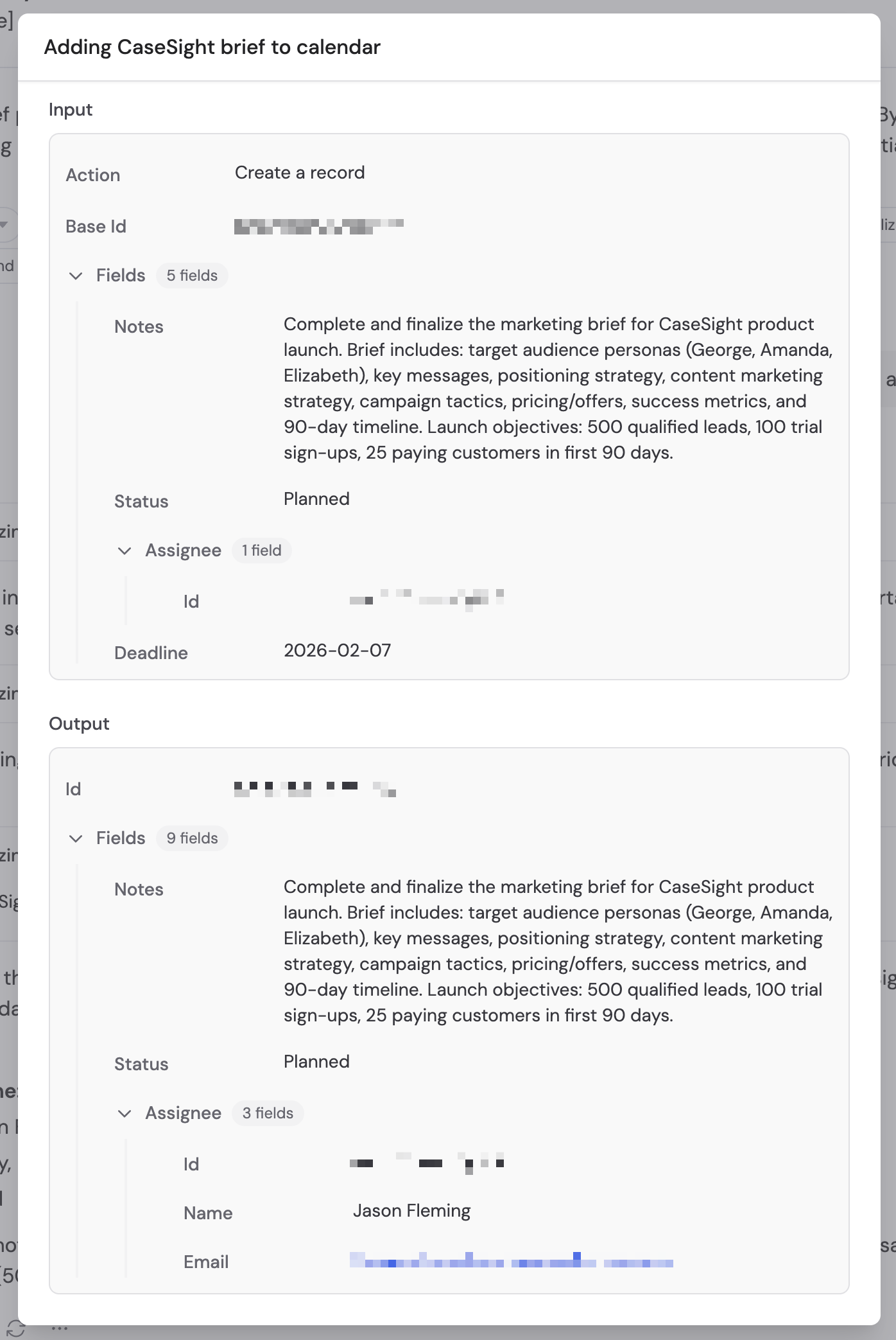 Analyzed Sources dropdown showing Airtable actions taken during the conversation