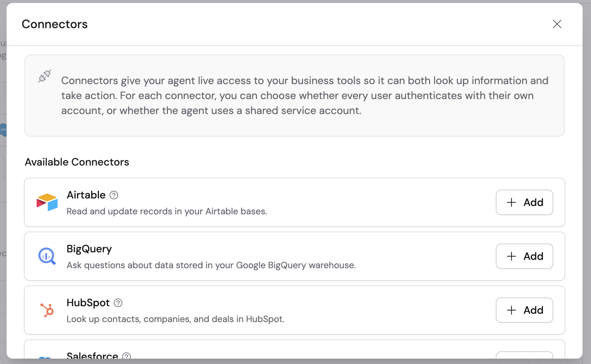 Connector picker with Airtable option