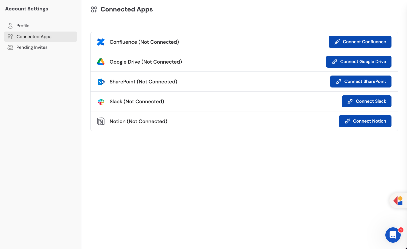 Connected Apps page in account settings