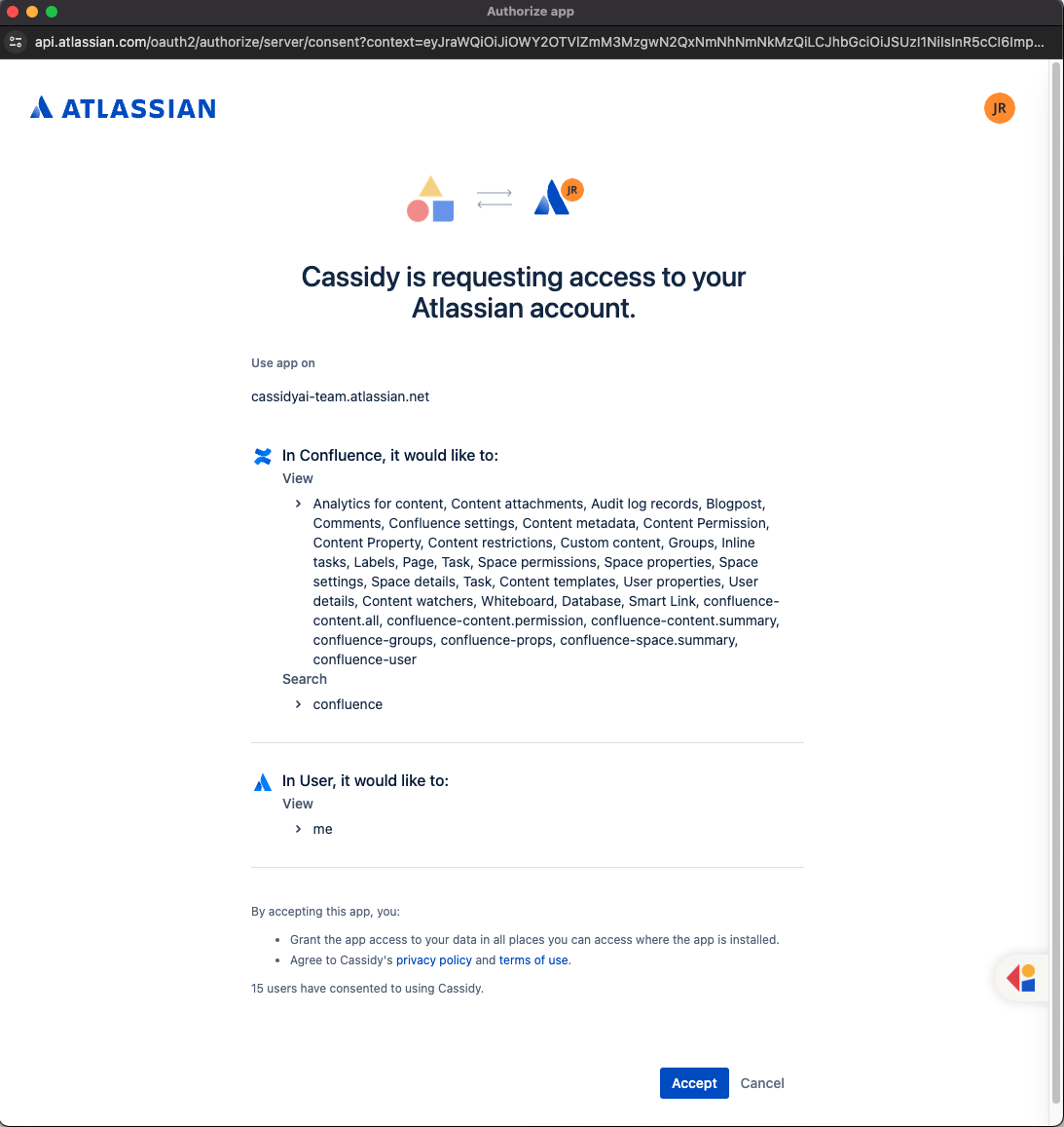 Atlassian account login prompt for Cassidy authorization