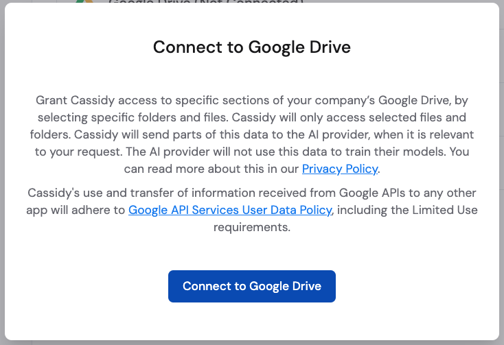 Google Drive Connect button in the Connected Apps list