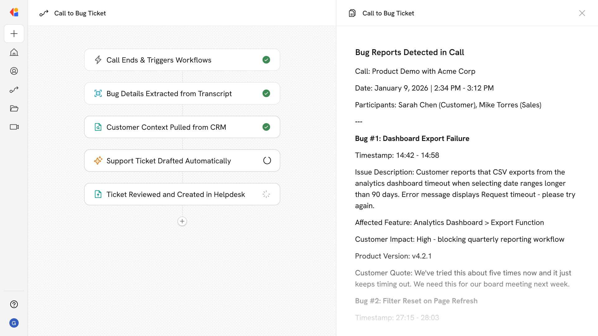Bug Capture from Calls