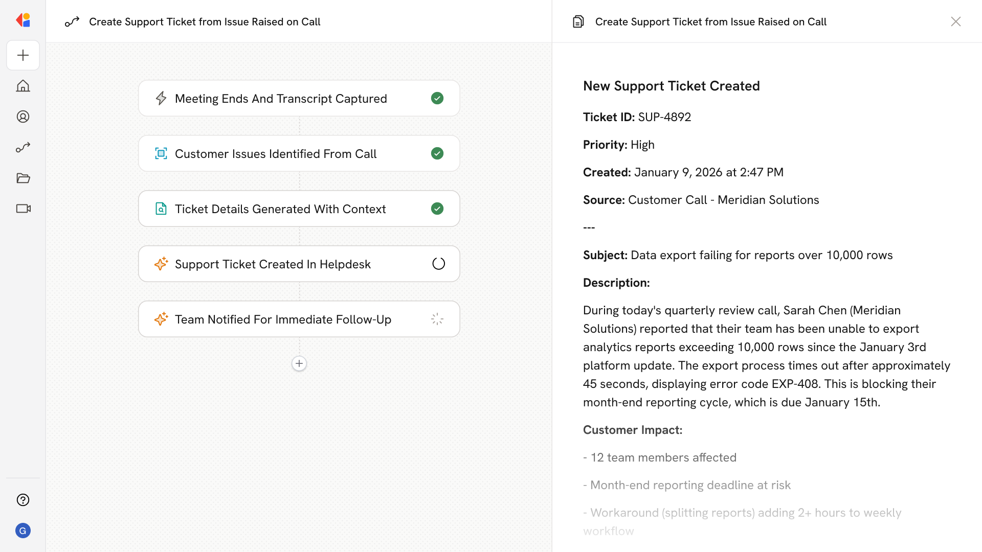 Create Support Ticket from Issue Raised on Call