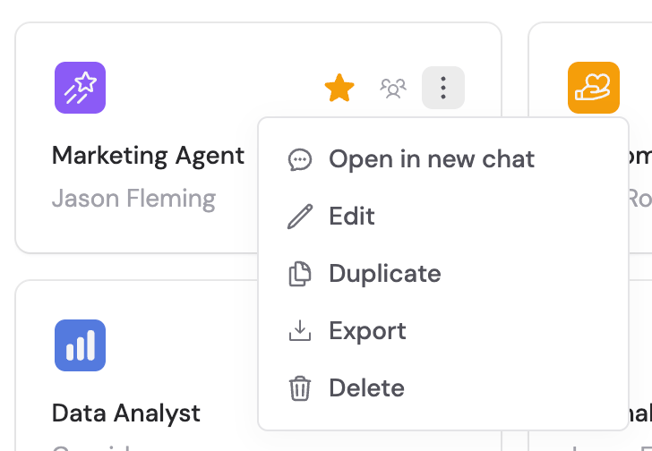 Agent menu showing the Edit option