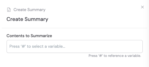 Create Summary action added to the Workflow