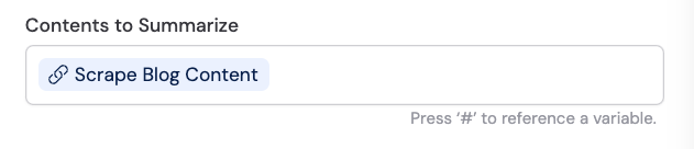 Contents to Summarize field with variable reference