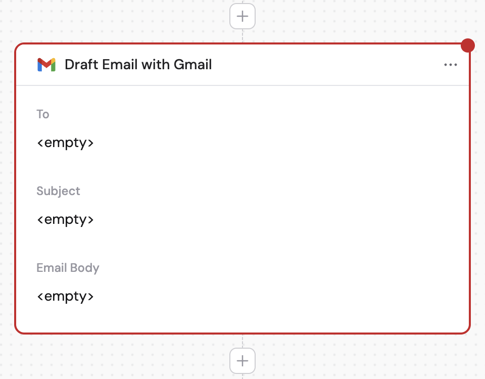 Selecting the Draft Email with Gmail action