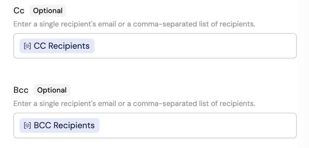 Optional fields expanded with Cc and Bcc