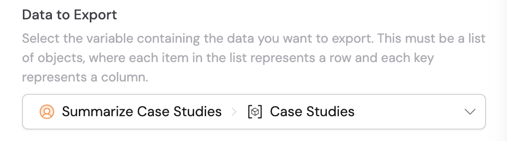 Selecting the data source variable for CSV export