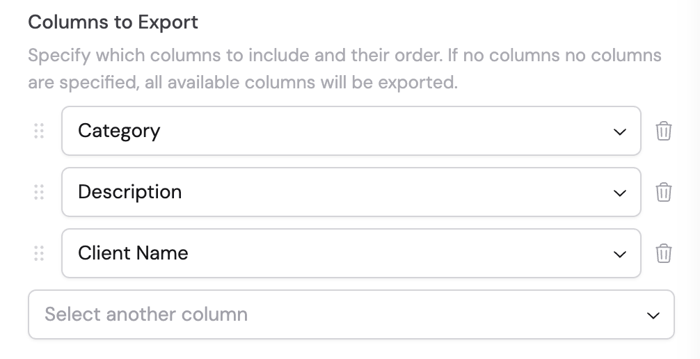 Column configuration with drag-and-drop reordering