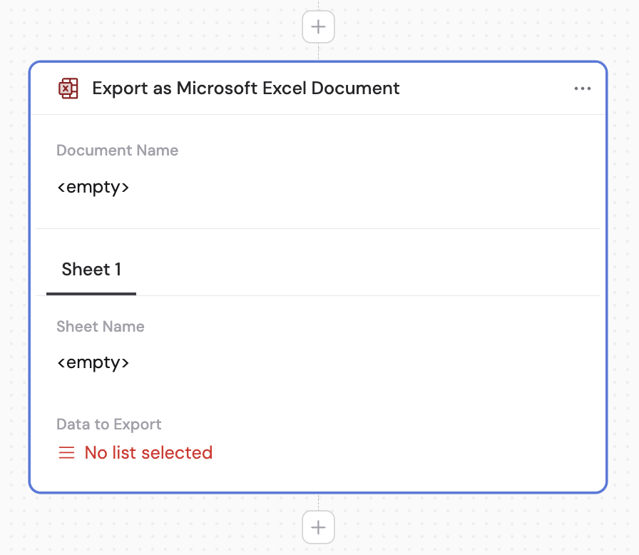 Action library with Export as Microsoft Excel Document selected