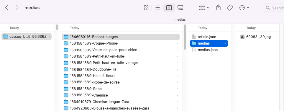 Esempio di contenuto del backup