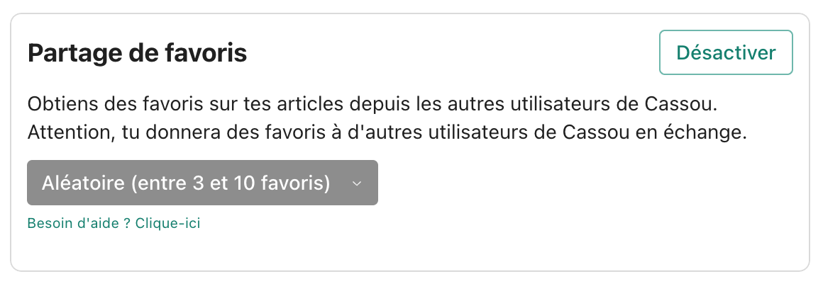 Paramètres de partage de favoris