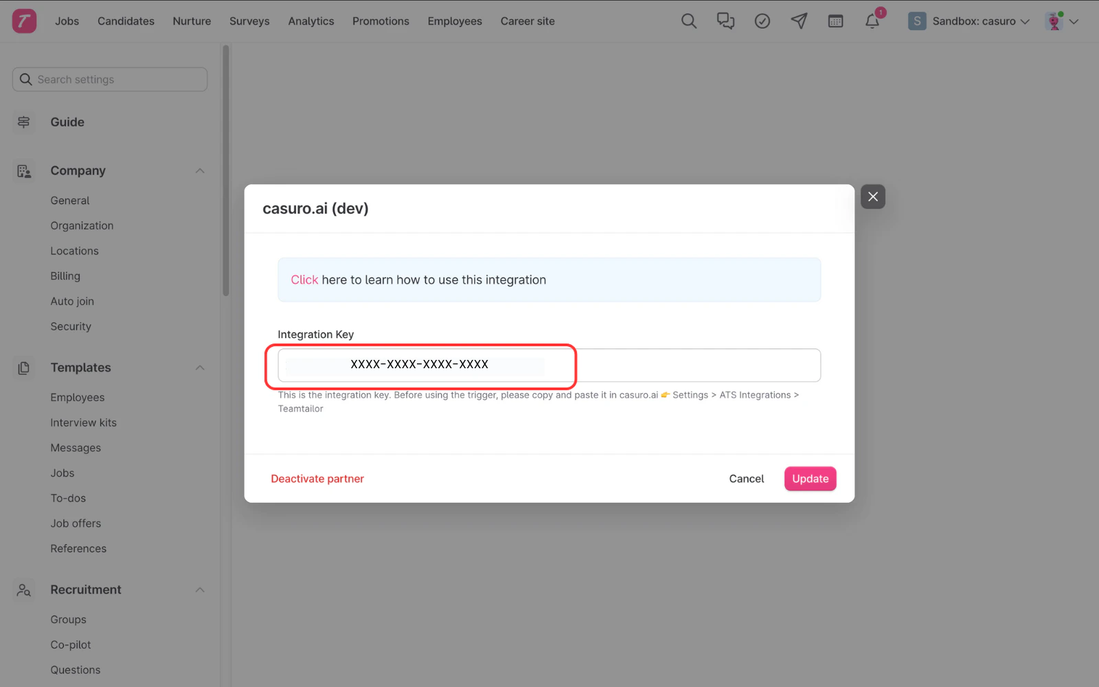 Copy Integration Key