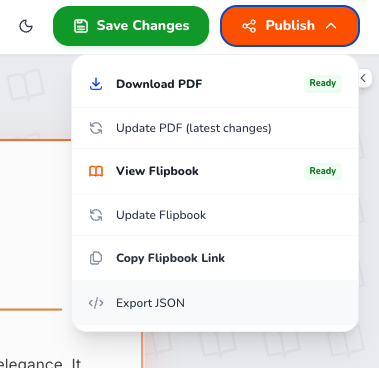 Publish and sharing dropdown