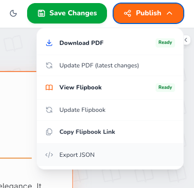 Publish and sharing dropdown