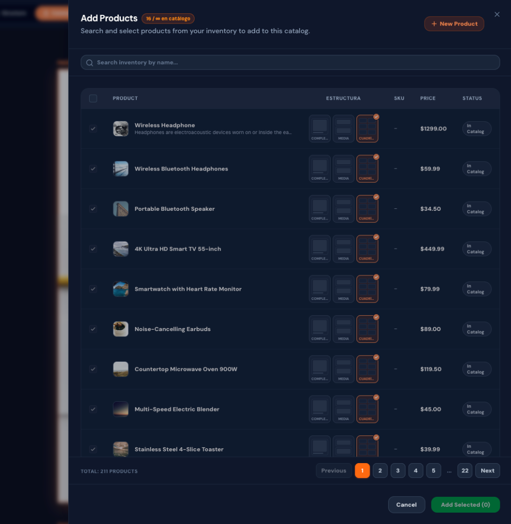Add Products Modal Dark Mode