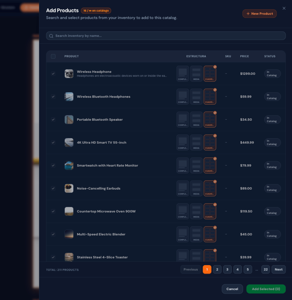 Add Products Modal Dark Mode