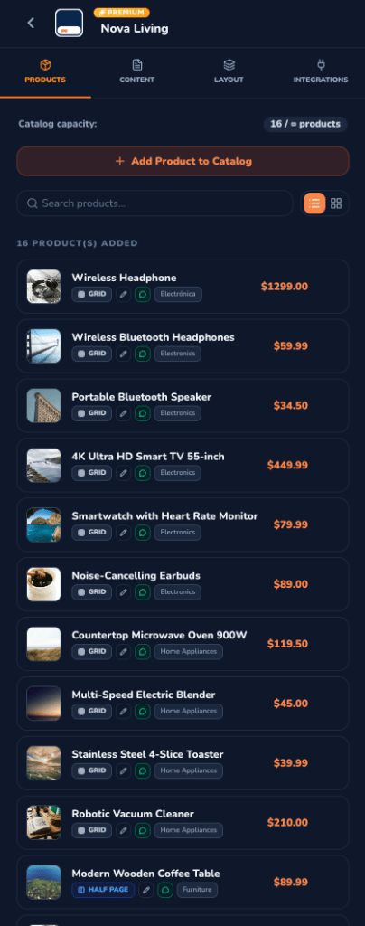 Products Tab Dark Mode